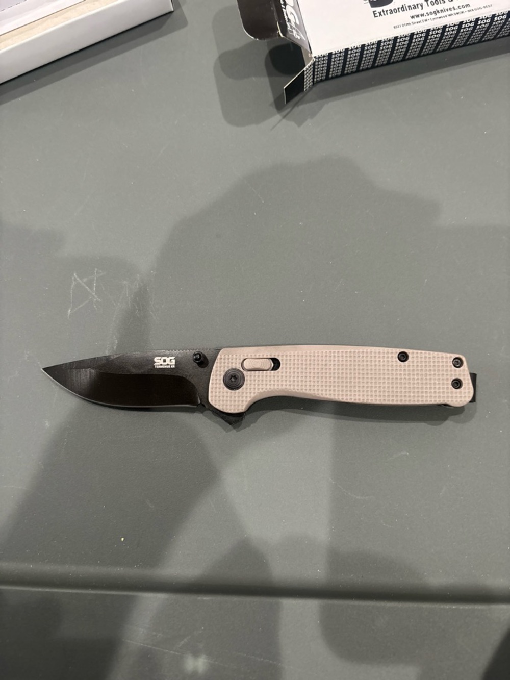 SOG Folding Pocket Knife - Tan Handle, Black Blade